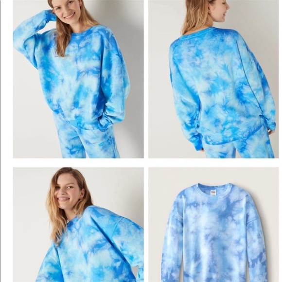 Vs pink high waist campus jogger fleece crew sweatshirt skyline blue tie dye - Picture 3 of 15